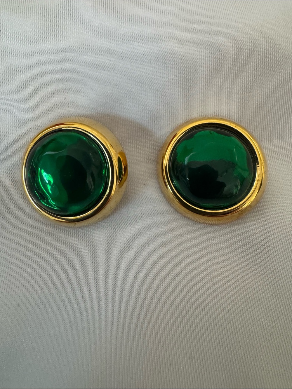 Vintage Emerald Green Oscar De La Renta Clip Earrings Art Deco Gold Tone